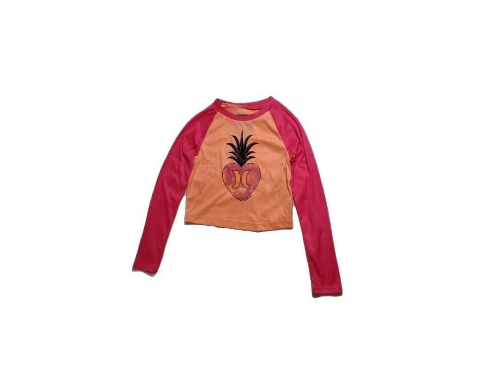 Hurley Girls Pineapple Heart Long Sleeve Rash Guard Swim Shirt 4T